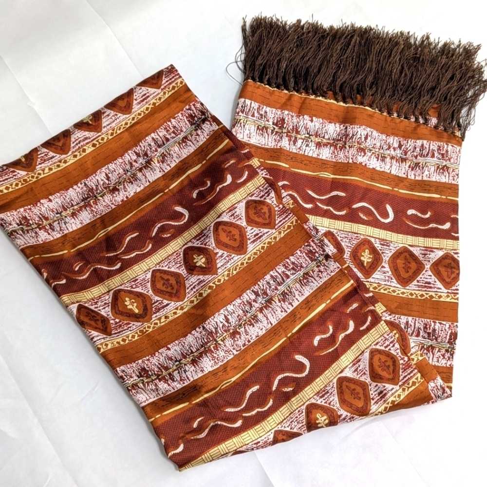 NWOT 100% Silk Abstract Print - Burnt Orange,Brown,Yellow Wide Oblong Scarf - Picture 1 of 15